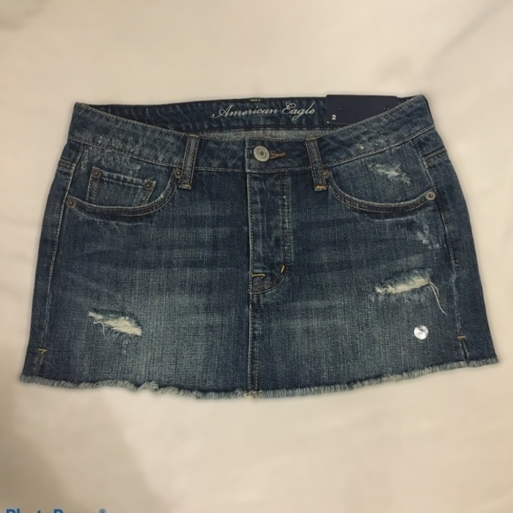 American Eagle Distressed Denim Jeans Skirt NWT 2
